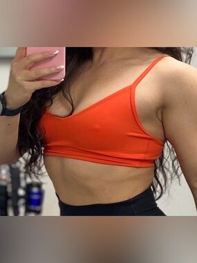 Aritzia Orange V-Neck Thin-Strap Sports Bra